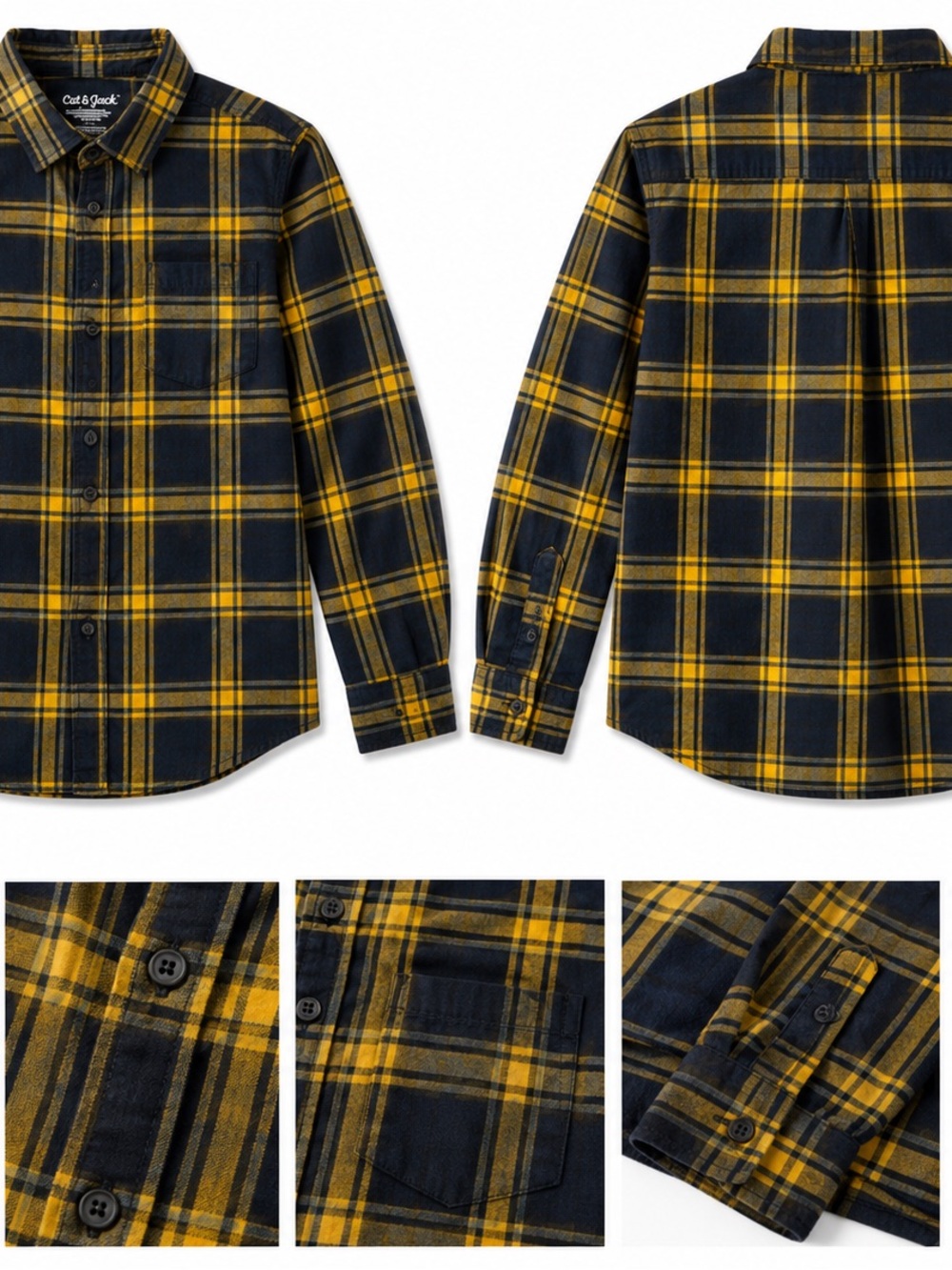 Cat & Jack Black and Yellow Plaid Button-Down Shirt